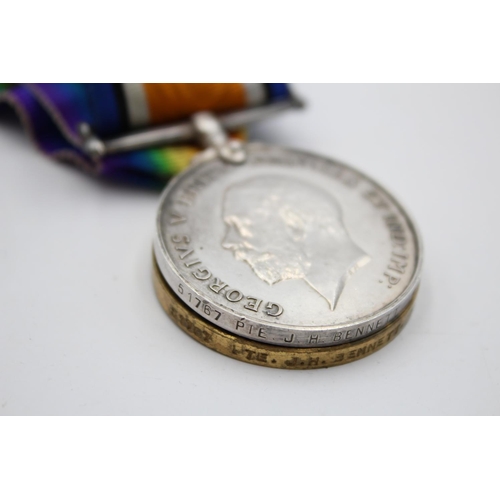 278 - A WWI medal pair with original ribbons presented to 51767 PTE. J.H Bennett K.O.Y.L.I.