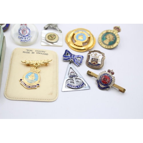 280 - Fifteen assorted vintage military lapel and sweetheart badges to include Royal Navy, RAF etc.