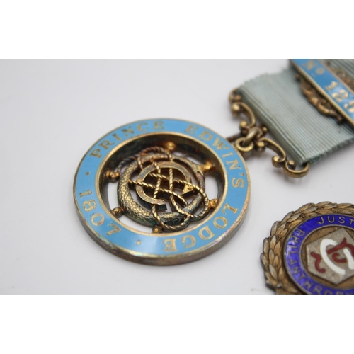 283 - Three vintage .925 sterling silver masonic and R.A.O.B medals/jewels to include Prince Edwins Lodge ... 