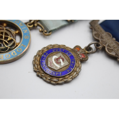 283 - Three vintage .925 sterling silver masonic and R.A.O.B medals/jewels to include Prince Edwins Lodge ... 