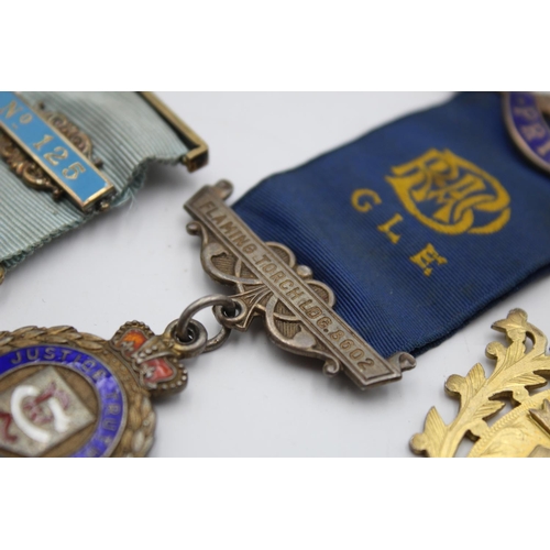 283 - Three vintage .925 sterling silver masonic and R.A.O.B medals/jewels to include Prince Edwins Lodge ... 