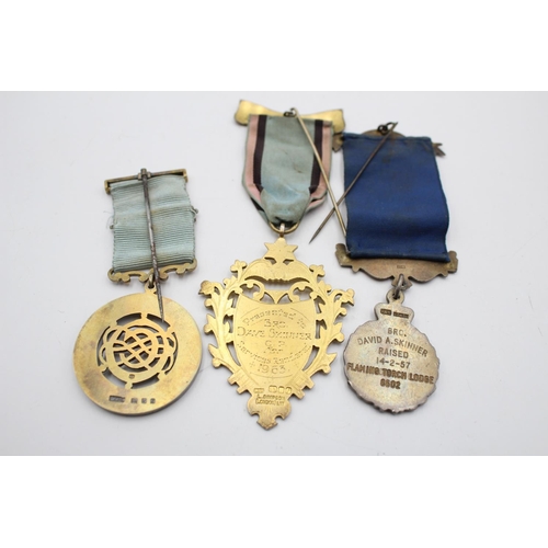 283 - Three vintage .925 sterling silver masonic and R.A.O.B medals/jewels to include Prince Edwins Lodge ... 