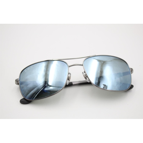 312 - A pair of Ray-Ban thick chrome metal framed sunglasses with polarized lenses and case