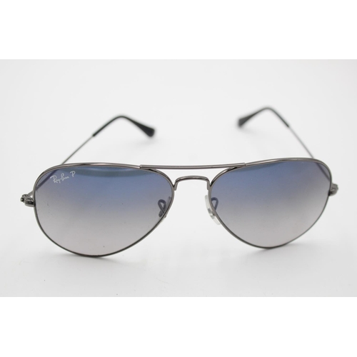 328 - A pair of Ray-Ban black framed aviator style sunglasses with polarized lenses and case