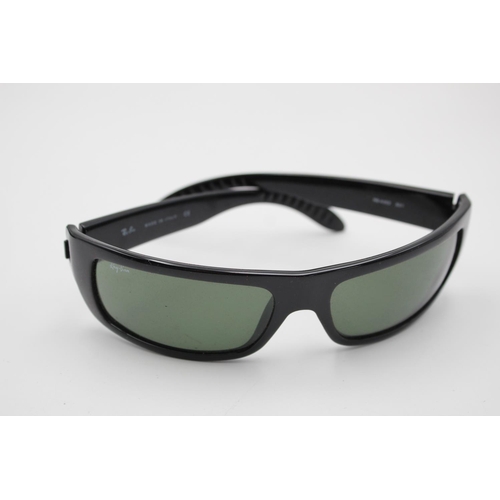 329 - A pair of Ray-Ban black framed sport's style visor sunglasses and case