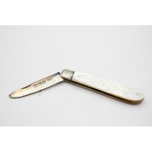 377 - Two antique hallmarked .925 sterling silver knives with mother of pearl handles - approx. gross weig... 