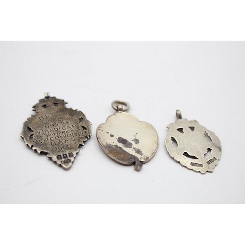 387 - Three antique hallmarked .925 sterling silver fobs/medallions - approx. gross weight 27 grams