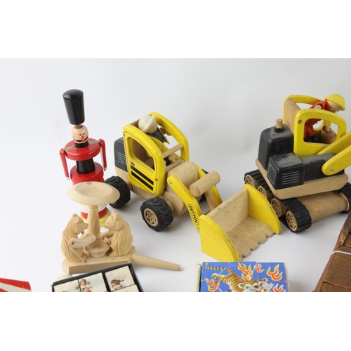 611 - A collection of assorted wooden toys and games to include kaleidoscope, abacus, puzzle etc.