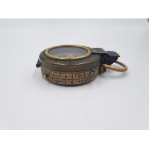 291 - A brown leather cased WWI British Verner's pattern VIII prismatic compass, inscribed F-L No. 83801 t... 