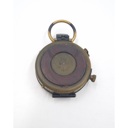 291 - A brown leather cased WWI British Verner's pattern VIII prismatic compass, inscribed F-L No. 83801 t... 