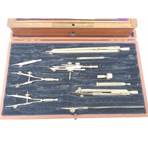 302 - Two cased geometry/drafting sets, one circa 1900 mahogany cased Compas Superieurs Brevetes S.G.D.G. ... 