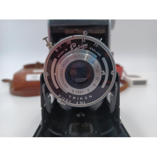 1288 - A cased early 1950s Ensign Ranger II vertical folding camera for 120 film fitted with Trikon shutter... 