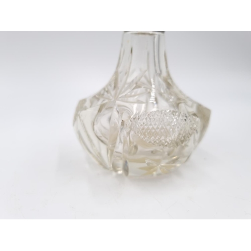 336 - A vintage cut crystal scent bottle with hallmarked sterling silver collar - approx. 16.5cm high