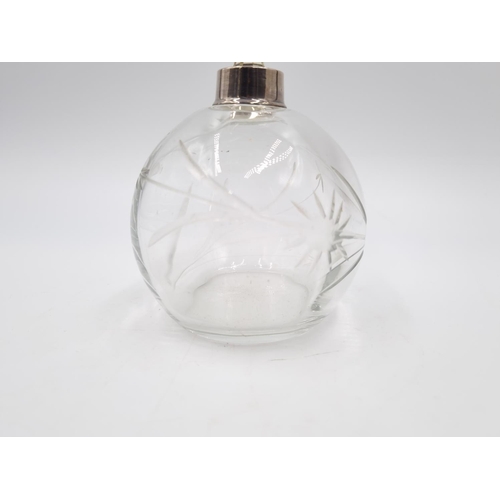 352 - A George V cut glass scent bottle with hallmarked London silver collar, dated 1911 - approx. 12cm hi... 