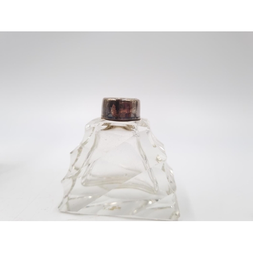 358 - Two cut glass scent bottles with hallmarked sterling silver collars - largest approx. 13cm high