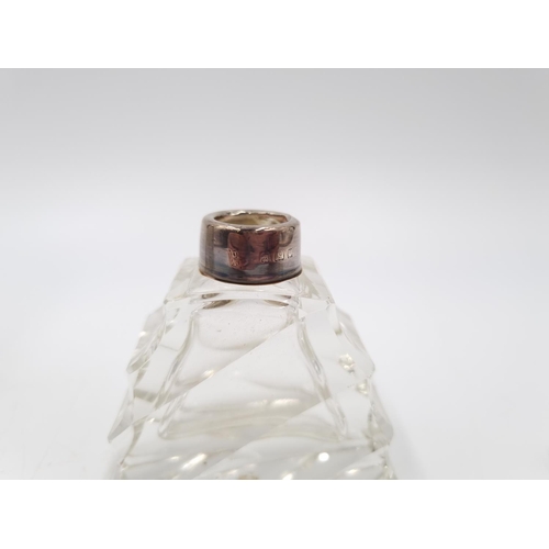 358 - Two cut glass scent bottles with hallmarked sterling silver collars - largest approx. 13cm high