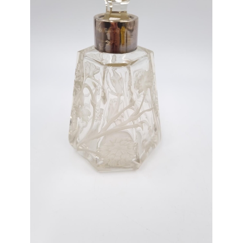 358 - Two cut glass scent bottles with hallmarked sterling silver collars - largest approx. 13cm high