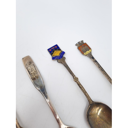 363 - Six vintage hallmarked silver and white metal souvenir spoons, four sterling silver approx. gross we... 