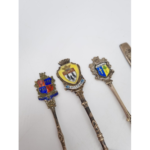 363 - Six vintage hallmarked silver and white metal souvenir spoons, four sterling silver approx. gross we... 