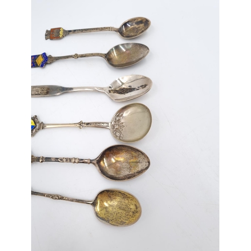 363 - Six vintage hallmarked silver and white metal souvenir spoons, four sterling silver approx. gross we... 