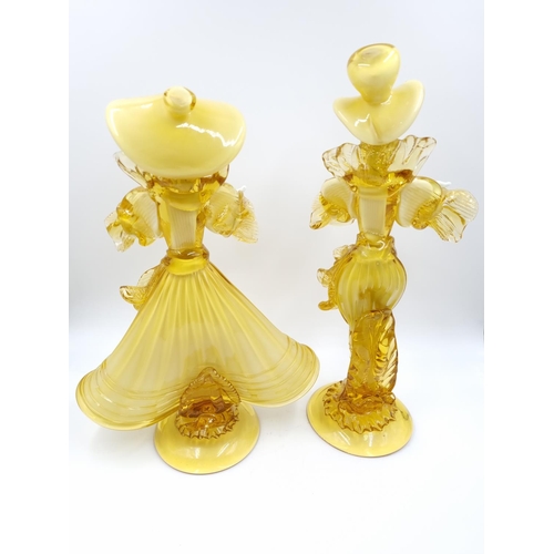 422 - Two mid 20th century Murano glass dancing figurines signed Cesare Toffolo - tallest approx. 38cm hig... 