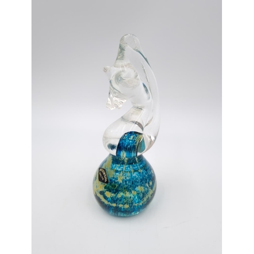 427 - Three items of art glassware, two Phoenician Glass of Malta sea horse paperweights approx. 13.5cm hi... 