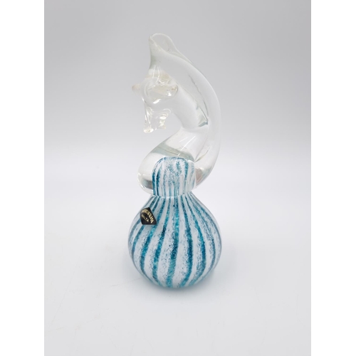 427 - Three items of art glassware, two Phoenician Glass of Malta sea horse paperweights approx. 13.5cm hi... 