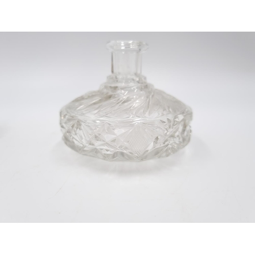 429 - Three cut glass scent bottles, one Stuart Crystal approx. 14cm high and two 11.5cm high