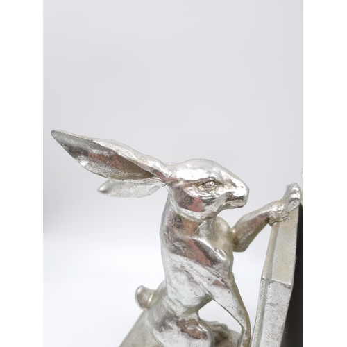 462 - A pair of silver tone hare bookends - approx. 24cm high x 13.5cm wide x 10cm deep