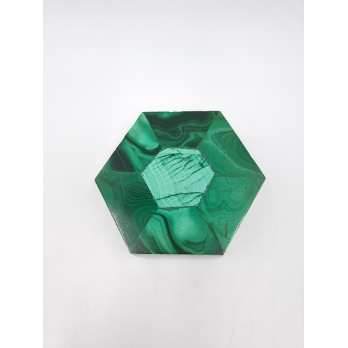 463 - A vintage malachite hexagonal trinket box - 3.5cm high x 8cm diameter