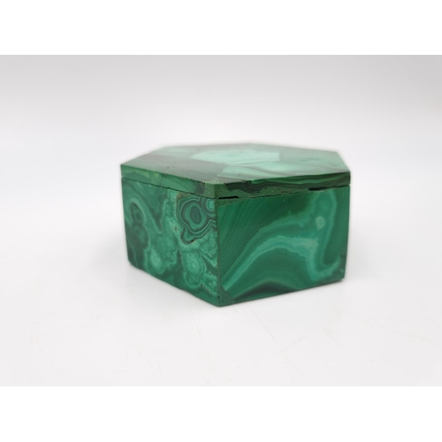 463 - A vintage malachite hexagonal trinket box - 3.5cm high x 8cm diameter