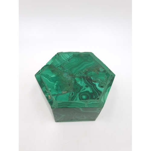 463 - A vintage malachite hexagonal trinket box - 3.5cm high x 8cm diameter