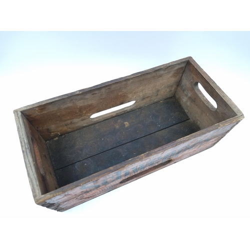 656 - A vintage Schweppes pine twin handled bottle crate - approx. 17cm high x 47cm long x 21.5cm wide