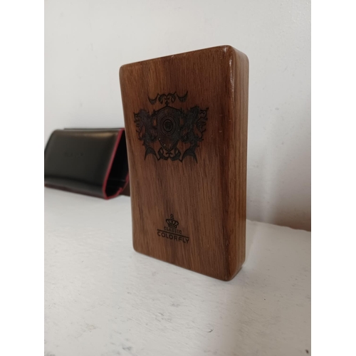 1305 - A solid walnut cased Colourfly classic portable music player with protective slip case