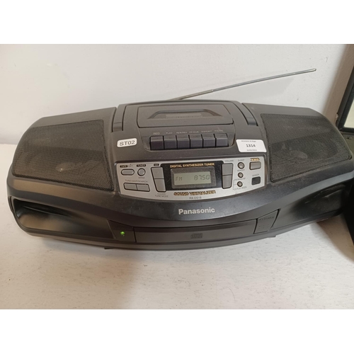 1314 - Two items, one Panasonic RX-DS18 portable stereo comprising CD player, two band radio and cassette d... 