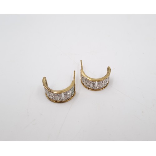 45 - A pair of 9ct gold diamond Greek key design half hoop earrings - approx. gross weight 2.4 grams