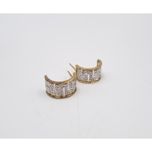 45 - A pair of 9ct gold diamond Greek key design half hoop earrings - approx. gross weight 2.4 grams