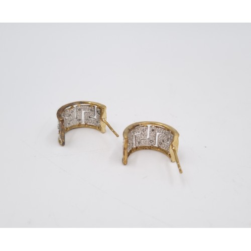 45 - A pair of 9ct gold diamond Greek key design half hoop earrings - approx. gross weight 2.4 grams