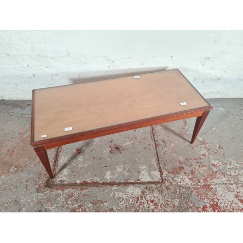 1141 - A mid 20th century teak rectangular coffee table with glass insert - approx. 40cm high x 107cm wide ... 