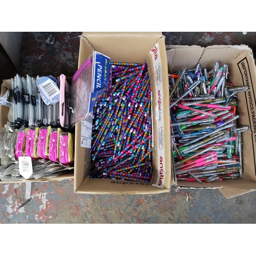 1719 - Three boxes containing assorted stationary to include approx. 425 propelling pencils, approx. 245 Cr... 