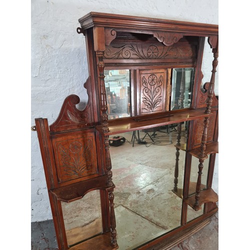 1239 - An Edwardian mahogany framed bevelled edge over mantle mirror - approx. 120cm high x 116cm wide