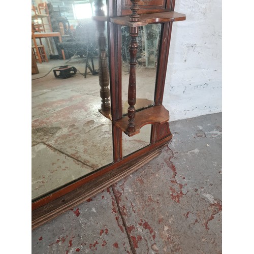 1239 - An Edwardian mahogany framed bevelled edge over mantle mirror - approx. 120cm high x 116cm wide