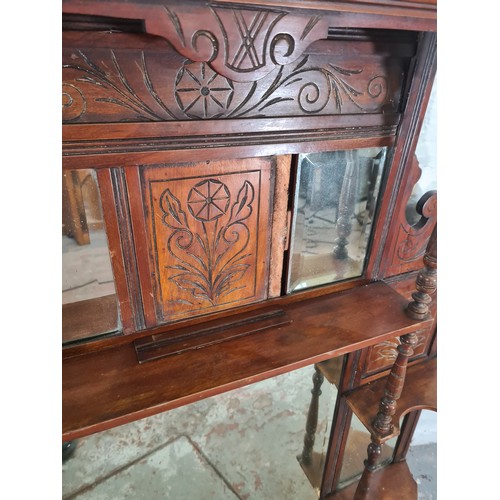 1239 - An Edwardian mahogany framed bevelled edge over mantle mirror - approx. 120cm high x 116cm wide