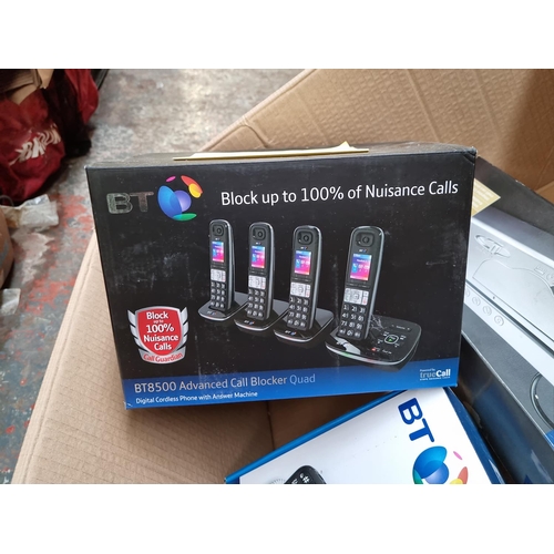 1401 - Five boxed items to include Alcatel mobile phone, TT Phone Earth TT23 mobile phone, BT landlines etc... 