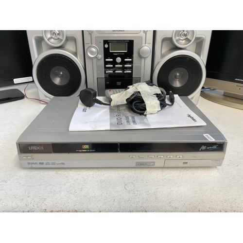 1327 - Five items, one Philips FWD132 mini hi-fi system with speakers, one Liteon LVW-5006 DVD recorder, on... 