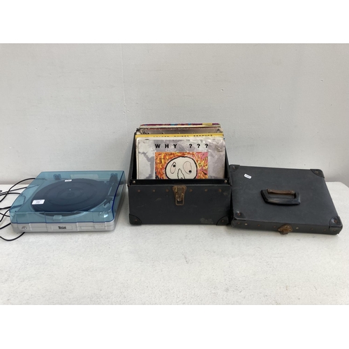 1361 - Two items, one Tevion Computing USB record turntable and one record box containing 12