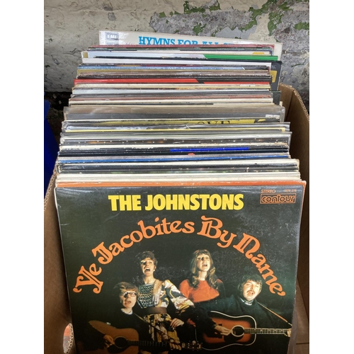 1371 - A box containing a collection of LP vinyl records to include Van Morrison, Journey (picture disc), A... 