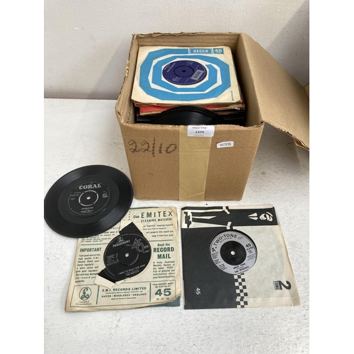 1375 - Two boxes of vinyl records, one containing 7