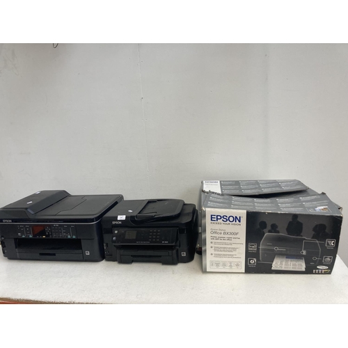 1393 - Three Epson printers, one WF-3520 all in one, boxed Stylus Office BX300F and one WF-7515