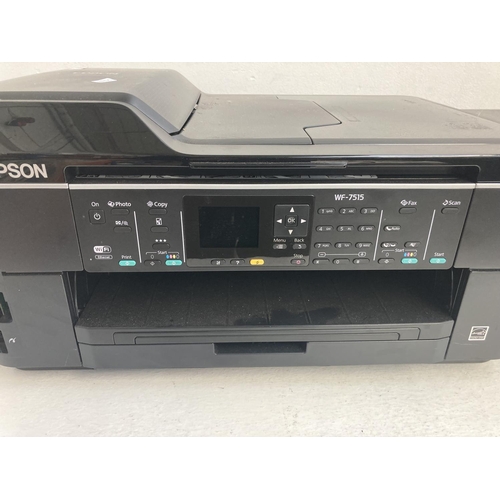 1393 - Three Epson printers, one WF-3520 all in one, boxed Stylus Office BX300F and one WF-7515